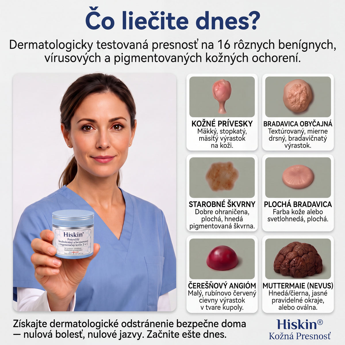 𝐇𝐢𝐬𝐤𝐢𝐧® 2-v-1 pokročilý bezbolestný krém na obnovu pokožky bez viditeľných jaziev – proti kožným výrastkom, bradaviciam a viditeľným nedokonalostiam pokožky